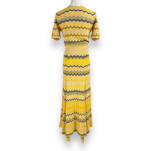 Sandro Paris Womens Zig Zag Wrap Top Midi Skirt 2PC Set 1 / XS Yellow - Picture 7 of 16